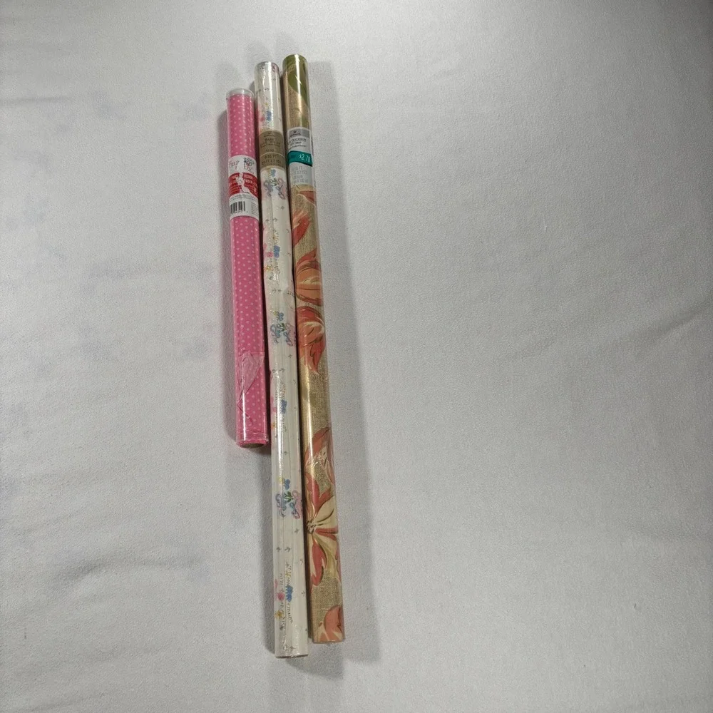 Hallmark Hazel & Ruby Gift Wrap Bundle 3 Rolls Pink Floral Gold Excellent New